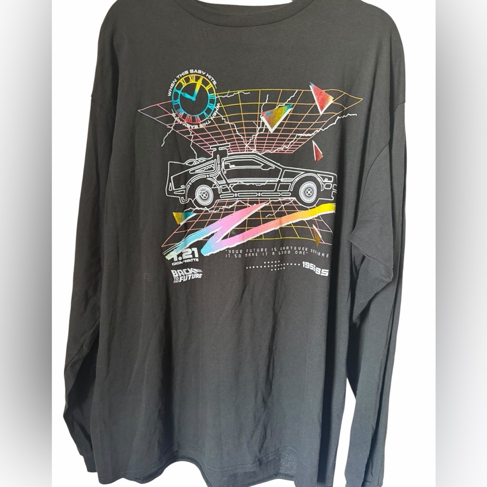 Back to the Future Black Delorean Long Sleeve Graphic Tee 100% Cotton